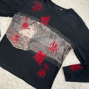 Y2k black and red grungy  long sleeve shirt